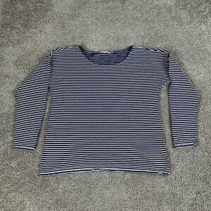 Vineyard Vines Shirt Womens Large Blue White Hemp Cotton Blend Striped Ladies